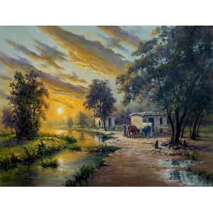 Hanif Shahzad, Cool Sunset I, 27 x 36 Inch, Oil on Canvas, Landscape Painting, AC-HNS-103